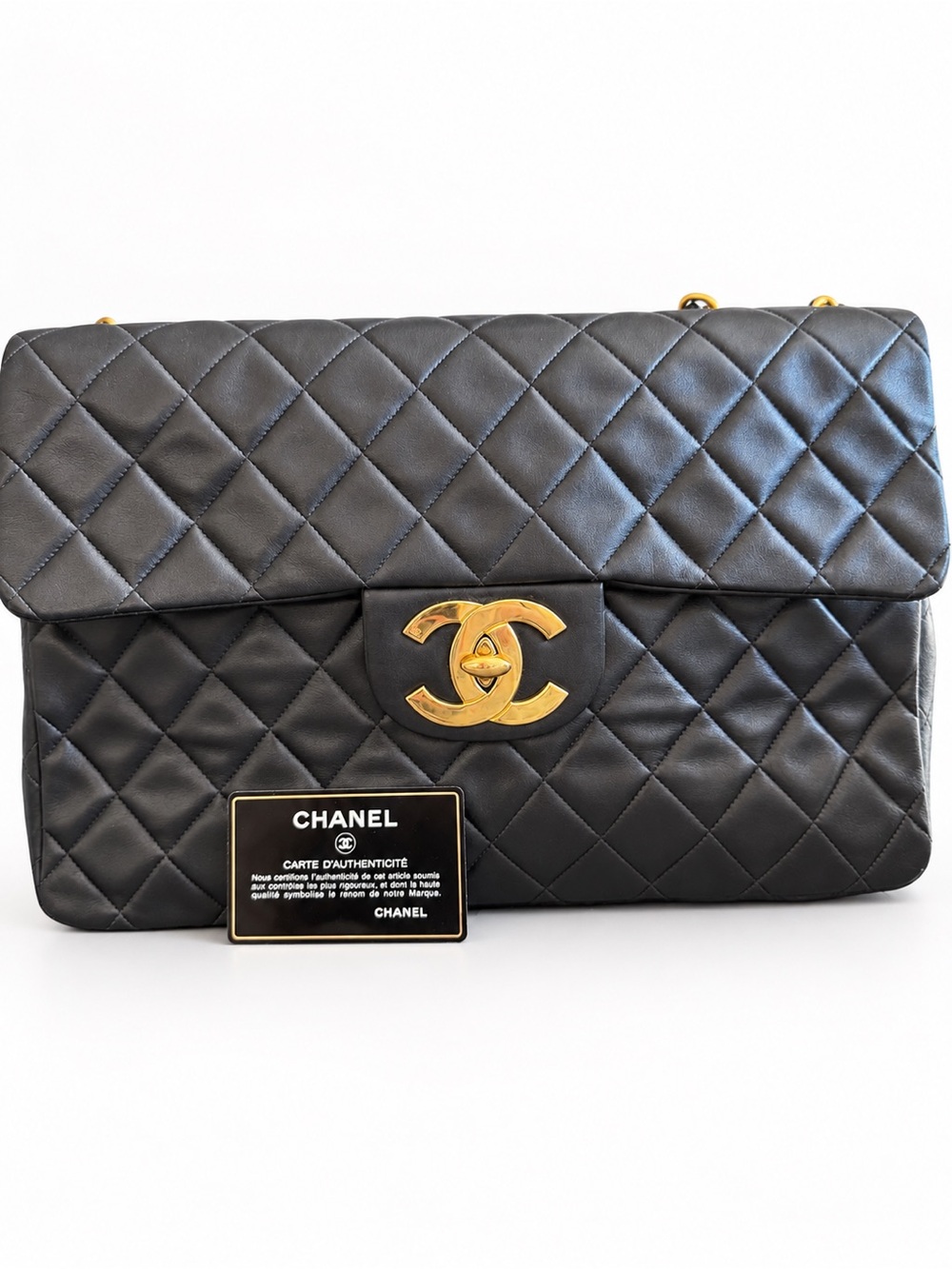 Vintage Chanel Jumbo Single Flap Black Lambskin Gold Hardware